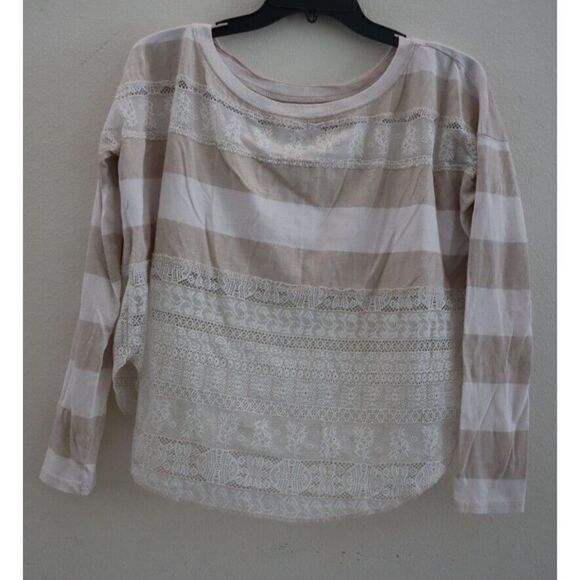 Free People Women's Sz XS Taupe/Pale Pink Oversized Lace Sheer Bottom Top $102 - Picture 1 of 8